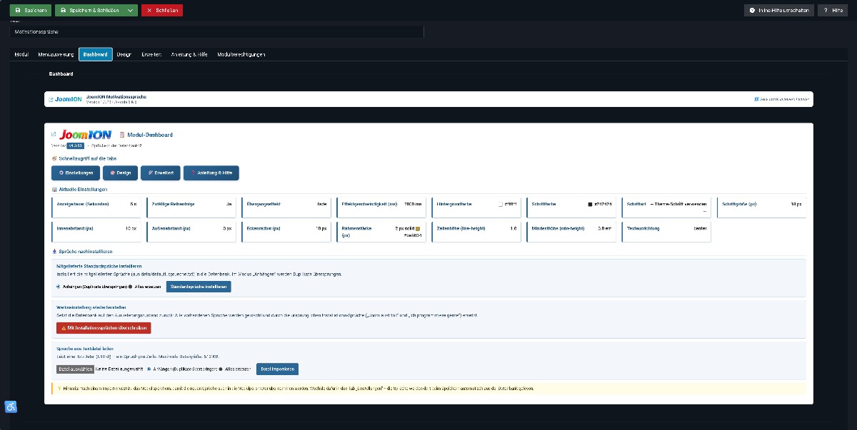 Motivationssprüche Dashboard im Backend