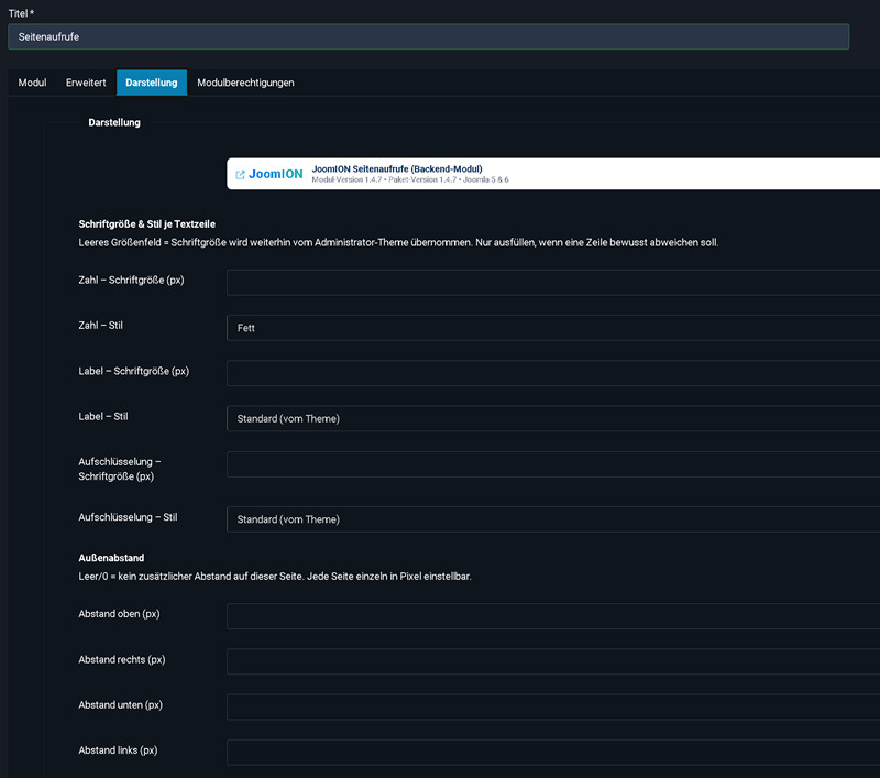 Backend-Modul, Tab „Darstellung"