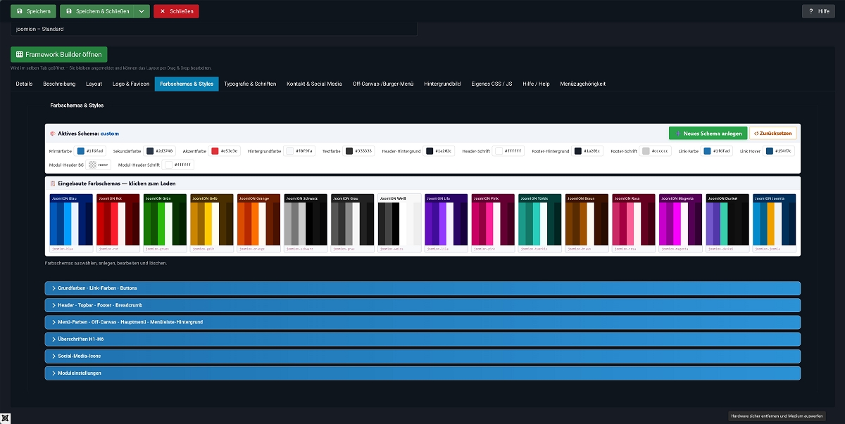 Backend Farbschemas & Styles