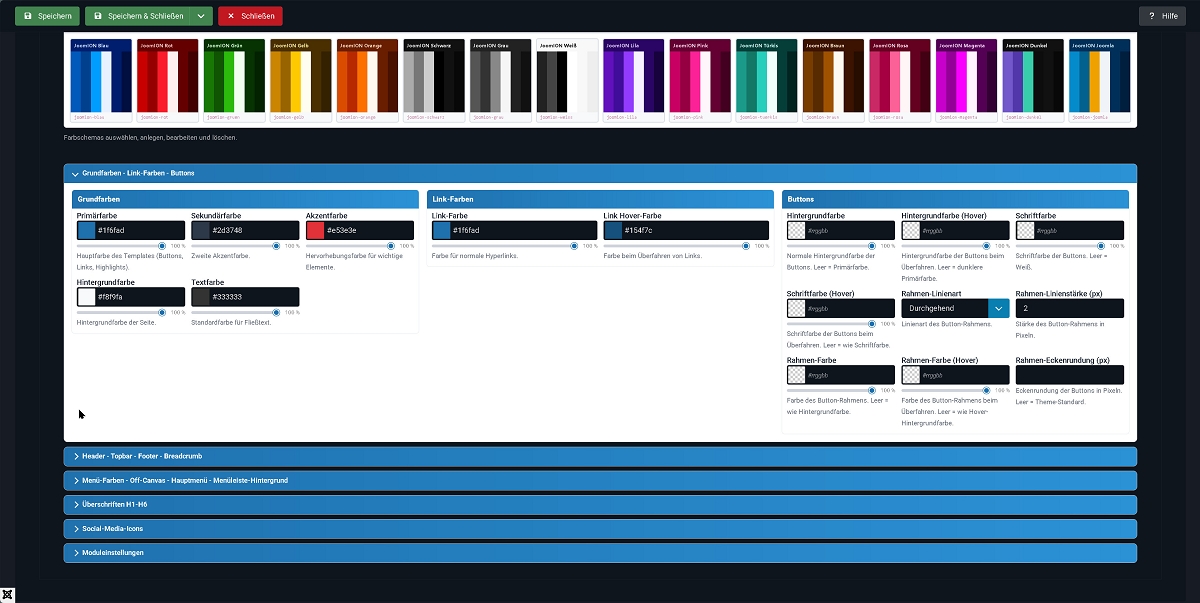Backend Farbschemas & Styles - Einstellungen der Grundfarben