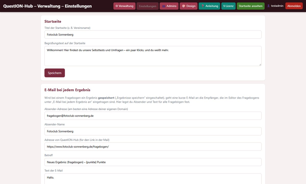 QuestION-Hub: Einstellungen für Startseite und E-Mail bei jedem Ergebnis