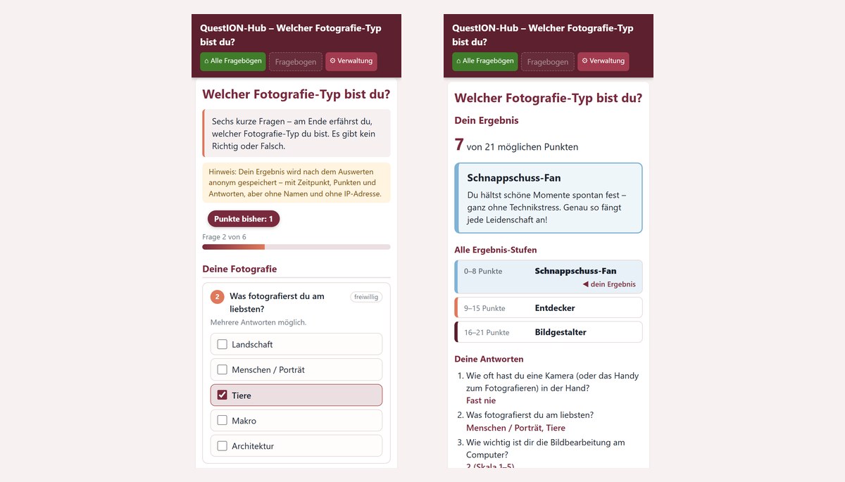 QuestION-Hub am Handy: Frage und Ergebnis